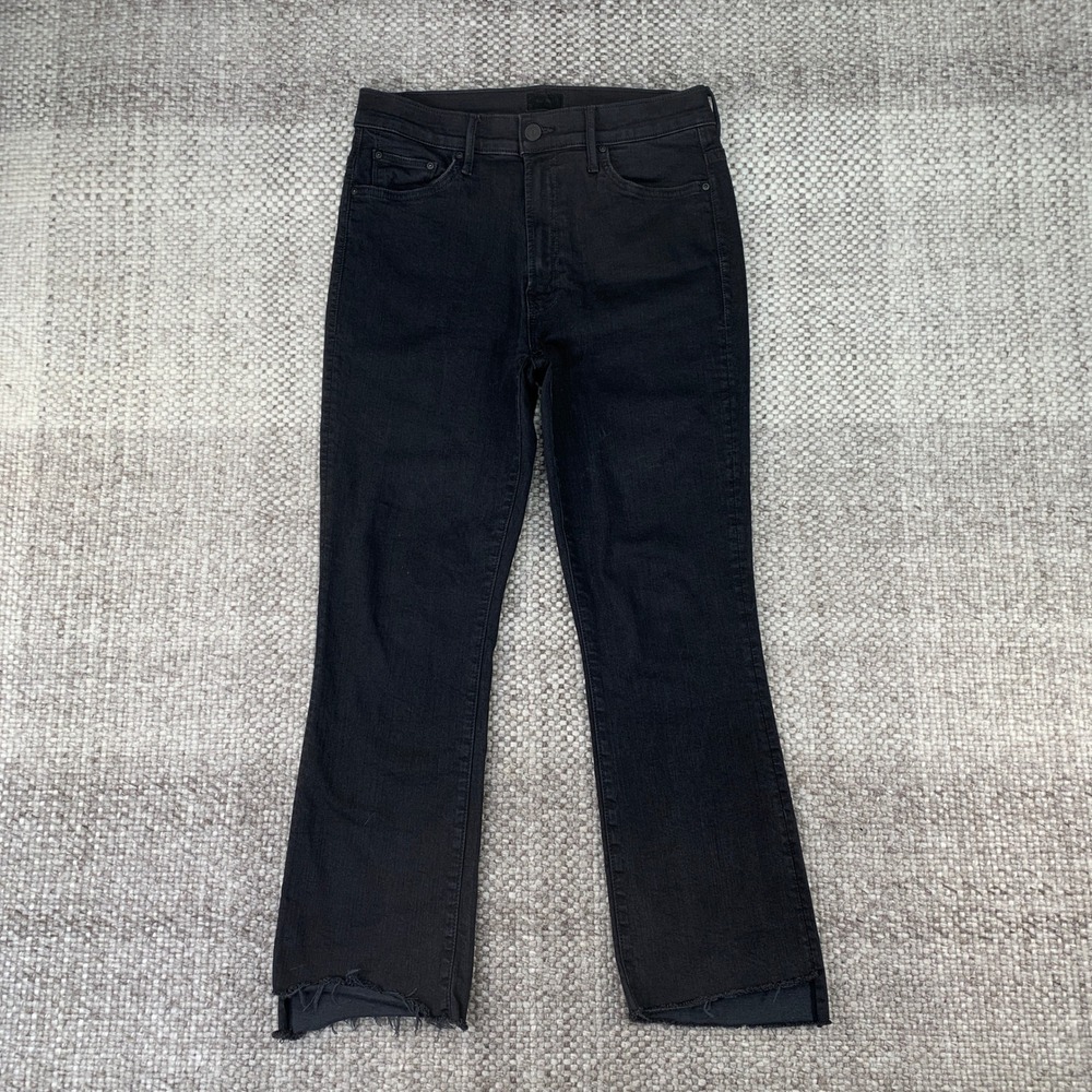 Mother The Insider Crop Step Fray Jeans Womens 30 Black Not Guilty Denim